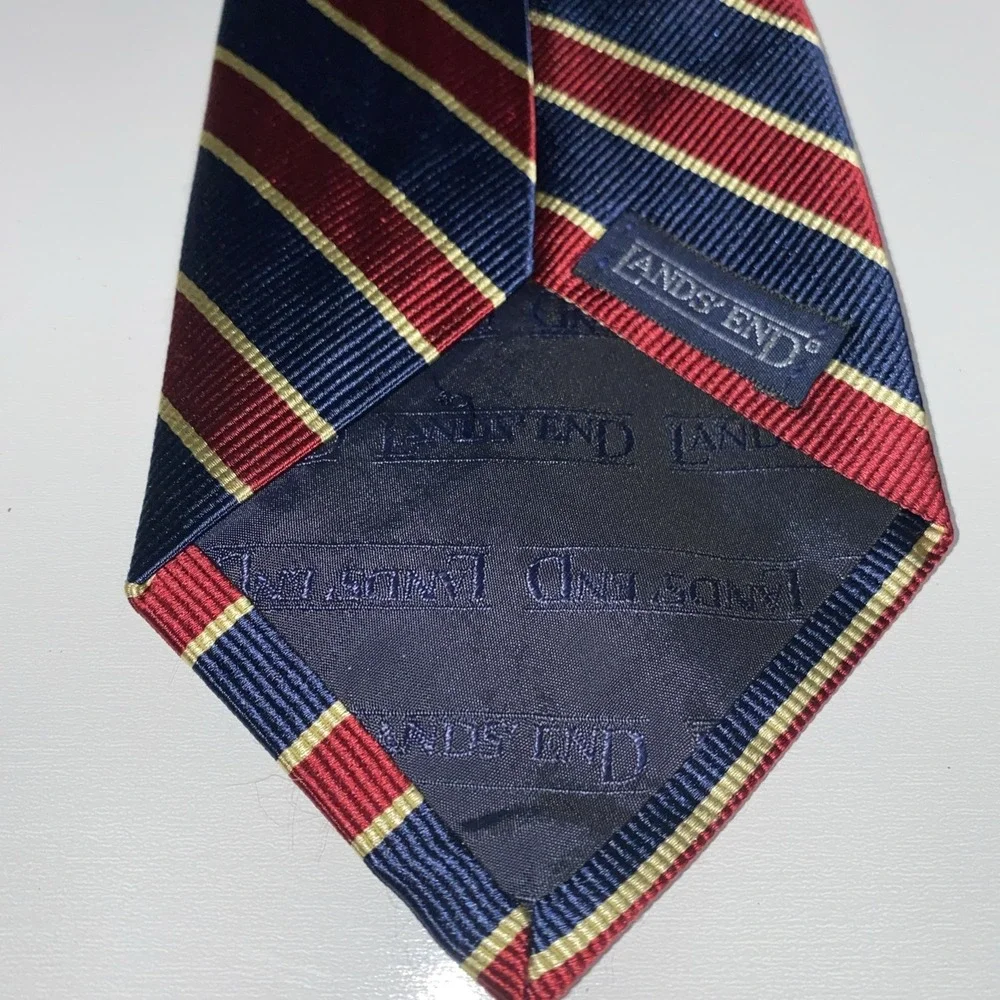 Land's End Vintage Repp Diagonal Stripes Red/Blue/Gold Silk Made In USA 3.75